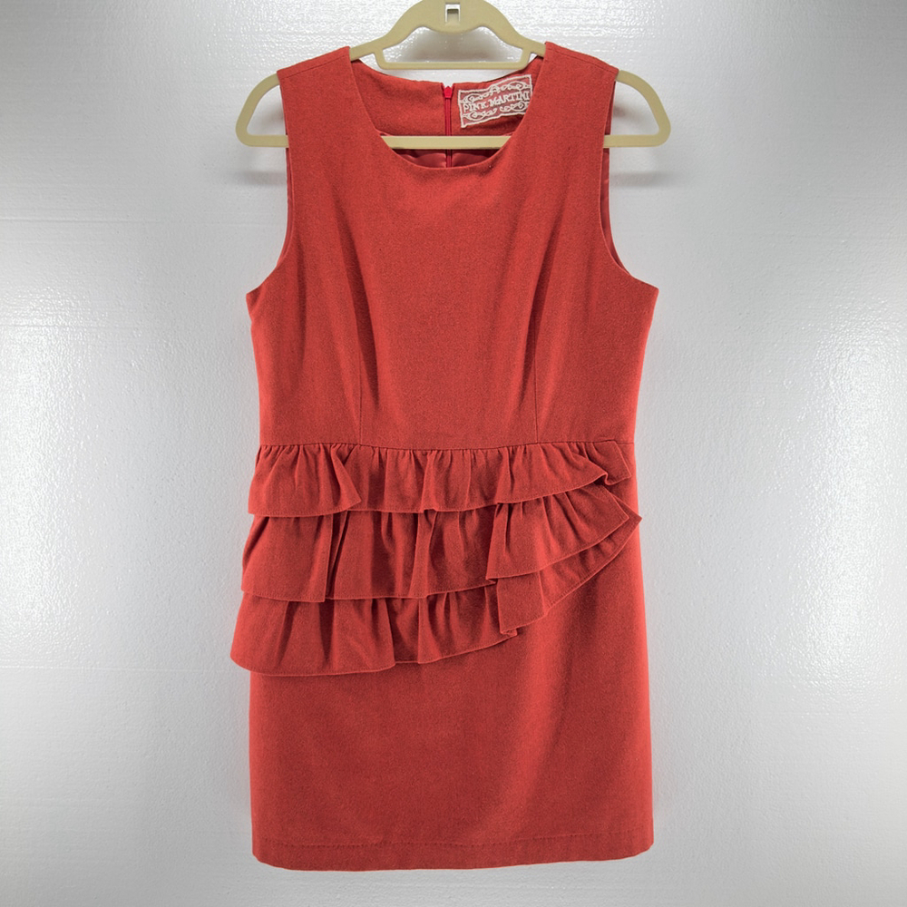 PINK MARTINI Orange Bohemian Cocktail HIP RUFFLE DRESS Tailored PREP WOMENS L